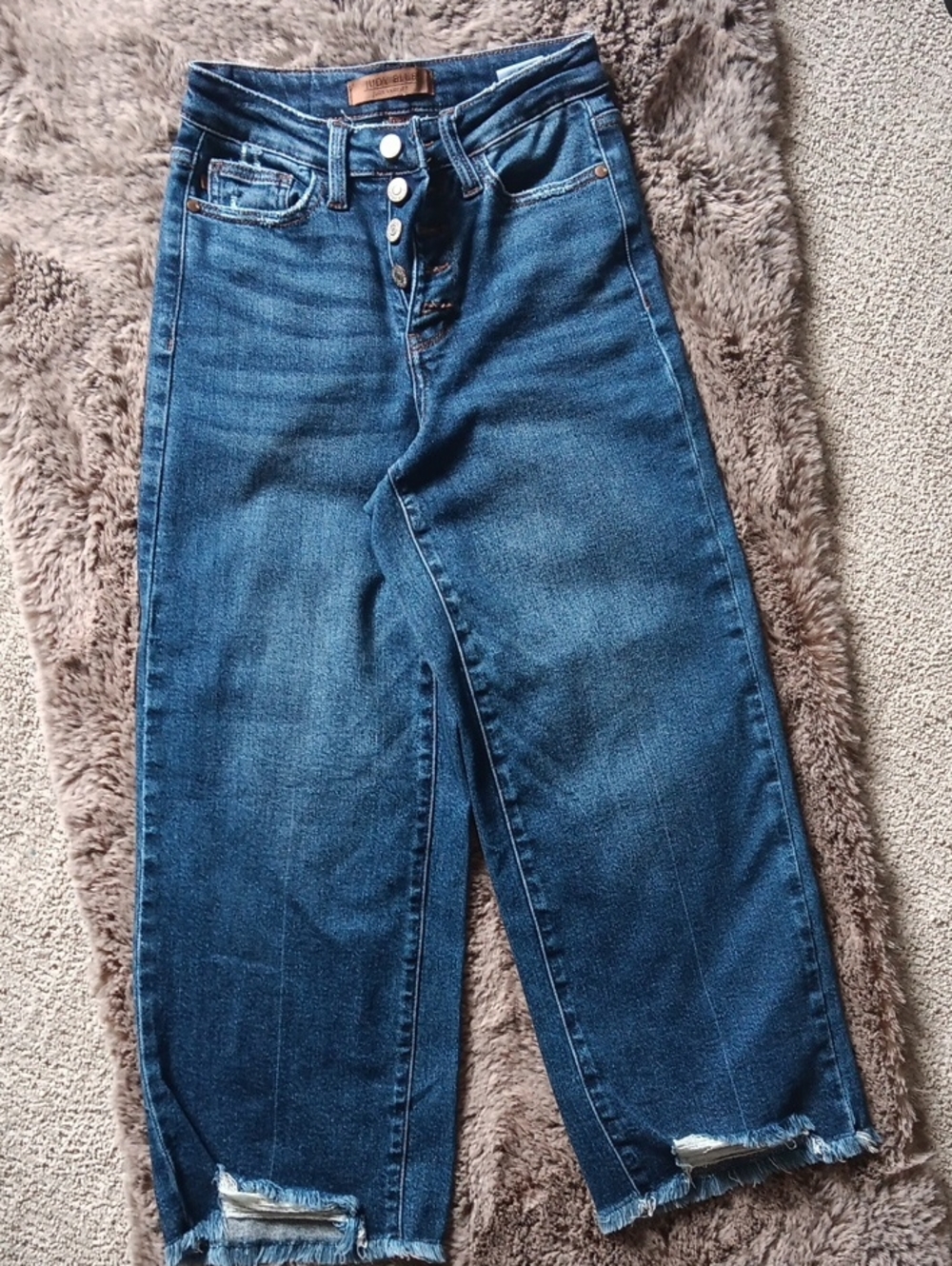 Judy Blue Dark Blue High-Rise Wide Leg Button-Fly Jeans
